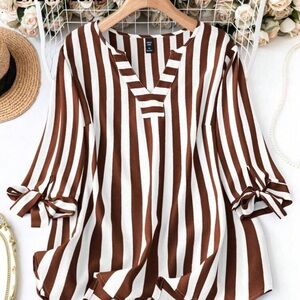 SHEIN Brown and White Striped Blouse